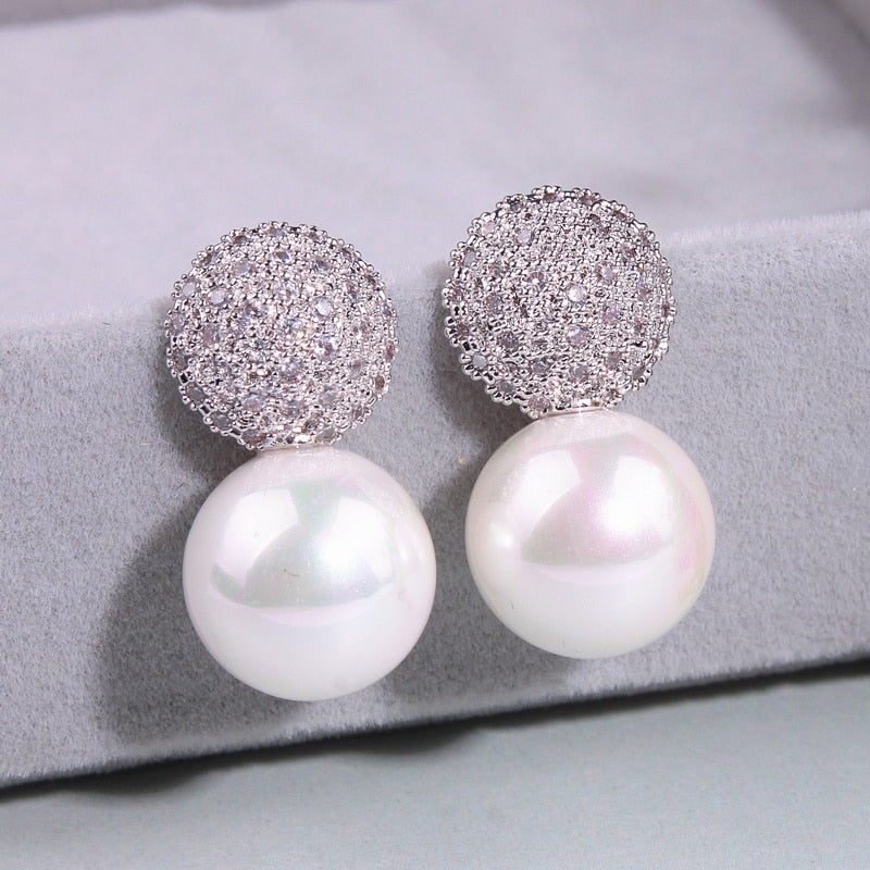 Pearl Crystal Stud Earrings Wedding Bridal Jewelry Accessory, Luxurious sparkling freshwater pearl and crystal earrings featuring tiny fine cut crystal