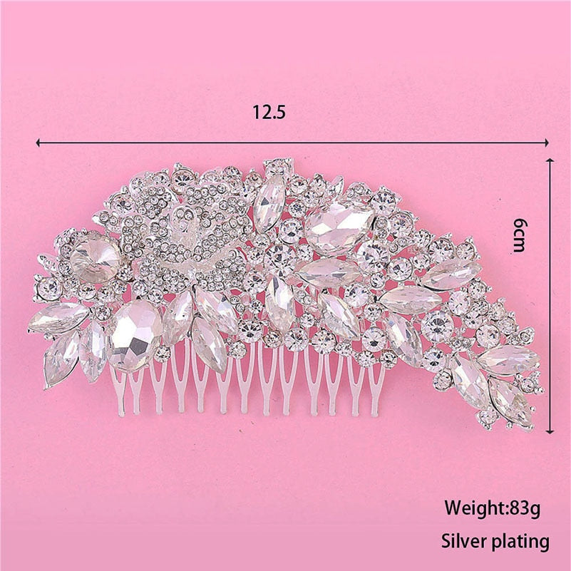 Bridal Hair Comb Leaf Shape Crystal Comb Wedding Day Accessory, This stunning hair accessory, with a leaf pattern in silver, features a large crystal water drop - perfect for adding a touch of elegance to your bridal look on your special day