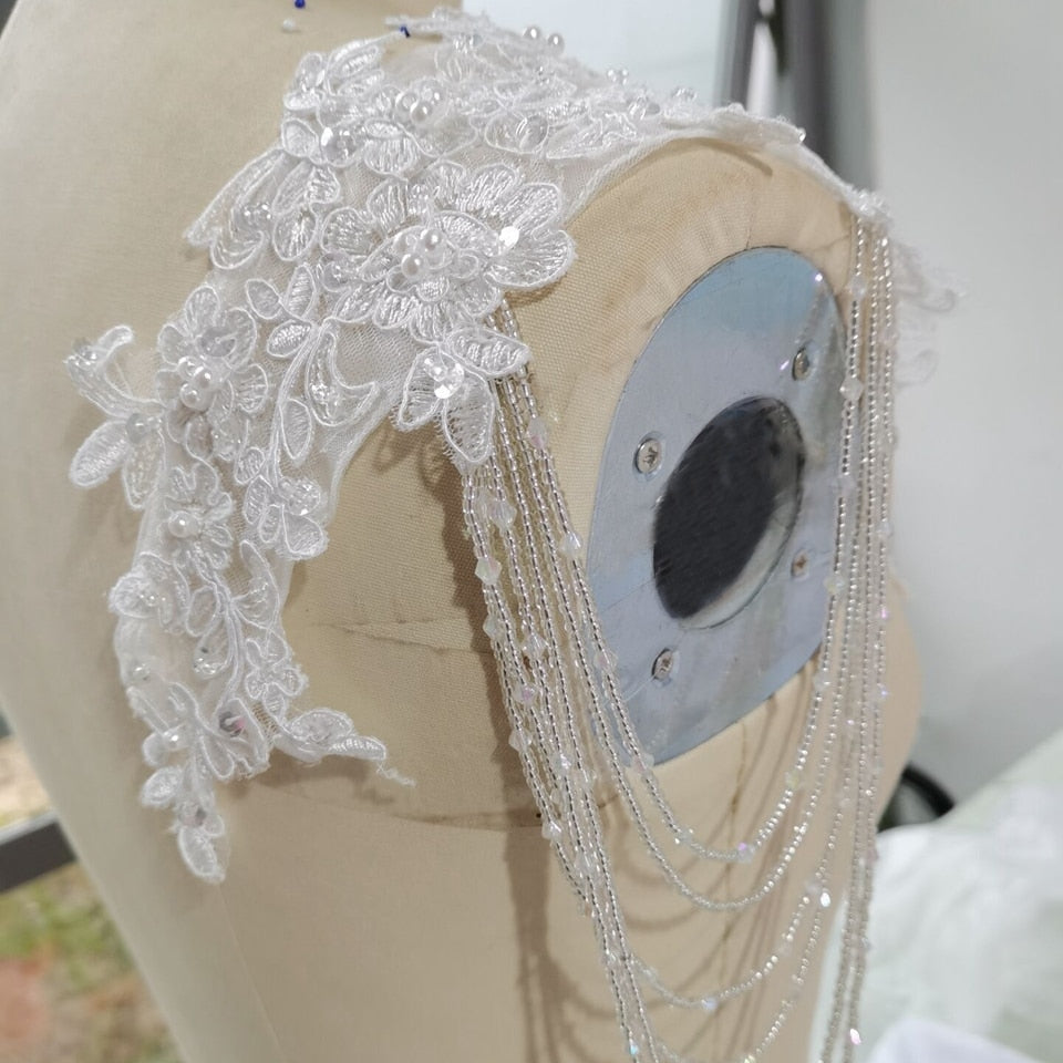 Lace Wedding Dress Straps For Strapless Gown Bridal Accessory, Removable lace bridal wedding dress straps for a strapless dress featuring a floral lace 