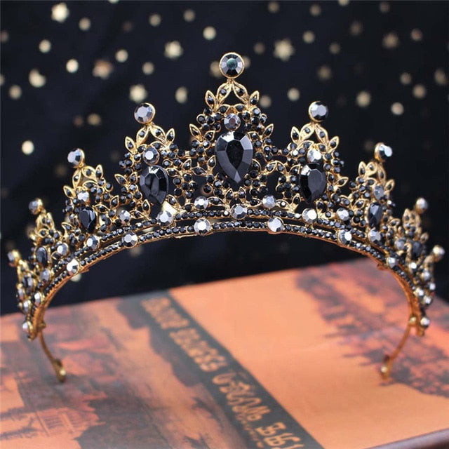 Black Crystal Tiara Party Crown Hair Accessory, step into royalty with this stunning vintage Baroque crystal tiara that commands attention from every angle