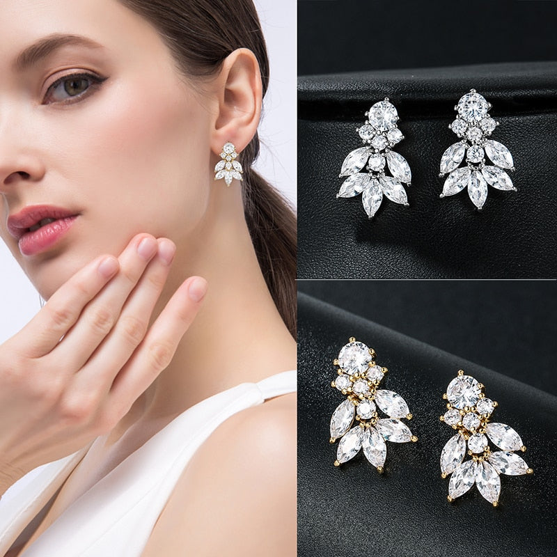 Marquise Crystal Bridal Earrings  Wedding Jewelry Accessory, Glamorous finely cut marquise cubic zirconia in a water drop pattern