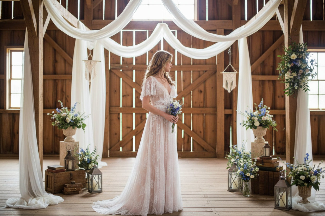 Lace V-Neck  Backless Bohemian Beach Wedding Dress Bridal Wedding Gown - TulleLux Bridal Crowns &  Accessories 