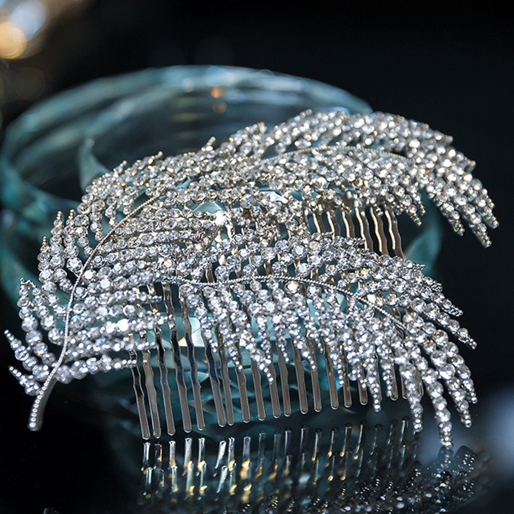 Bridal Hair Comb  Crystal Feather Wedding Hair Accessory, Enhance your special occasion look with our stunning Crystal Wedding Bride Bridal Hair Accessories