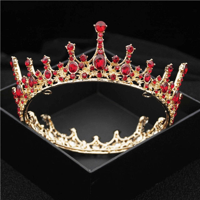 Round Crown Crystal King Queen Party Hair Accessory, Indulge in the luxurious opulence of our Full Round Crystal Queen Crown adorned with nine dazzling crystal hues