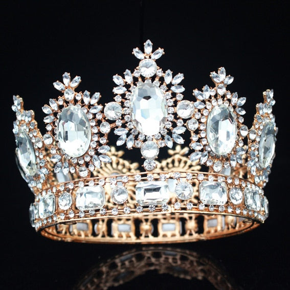 Round Crown Crystal Queen King Pageant Hair Accessories, Transform into a majestic queen with the elegant Crystal Queen Pageant Bridal Crown