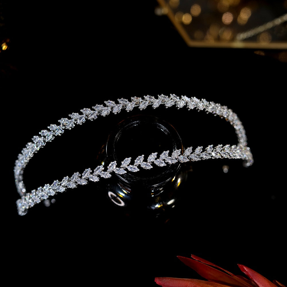 Bridal Headpiece Cubic Zirconia Wedding Headband Tiara, Upgrade your bridal look with our adjustable headband, featuring 2 stunning strands of finely cut cubic zirconia