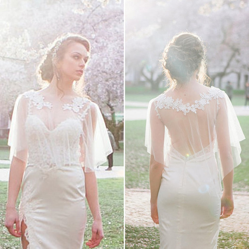 Tulle Lace Bridal Shoulder Shawl Bohemian Wedding Dress Accessory, , Lacey, romantic floral pattern removable shoulder bridal shrug shawl, p