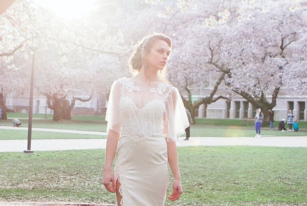 Tulle Lace Bridal Shoulder Shawl Bohemian Wedding Dress Accessory, , Lacey, romantic floral pattern removable shoulder bridal shrug shawl, p