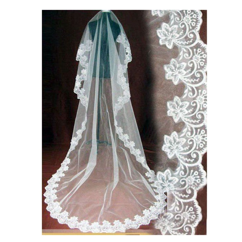 Cathedral Wedding Veil Lace Edge One Layer Bridal Accessory, Complete your elegant bridal look with our 3 or 5 meter long cathedral veil. 