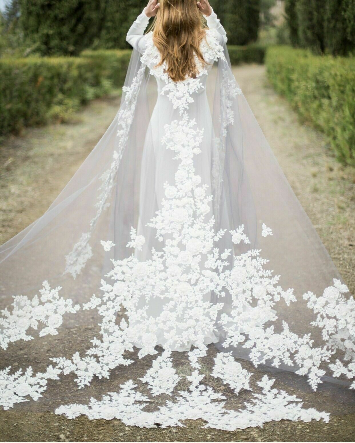 Wedding Cape 3D Lace Tulle Long Bridal Cape Cloak