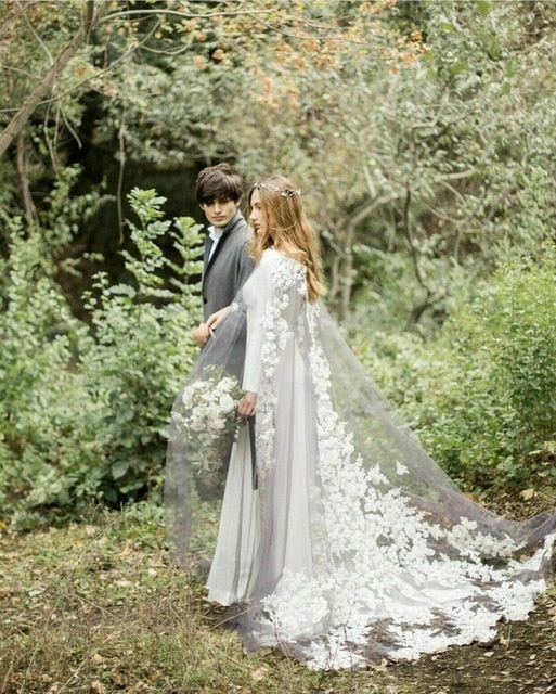 Wedding Cape 3D Lace Tulle Long Bridal Cape Cloak