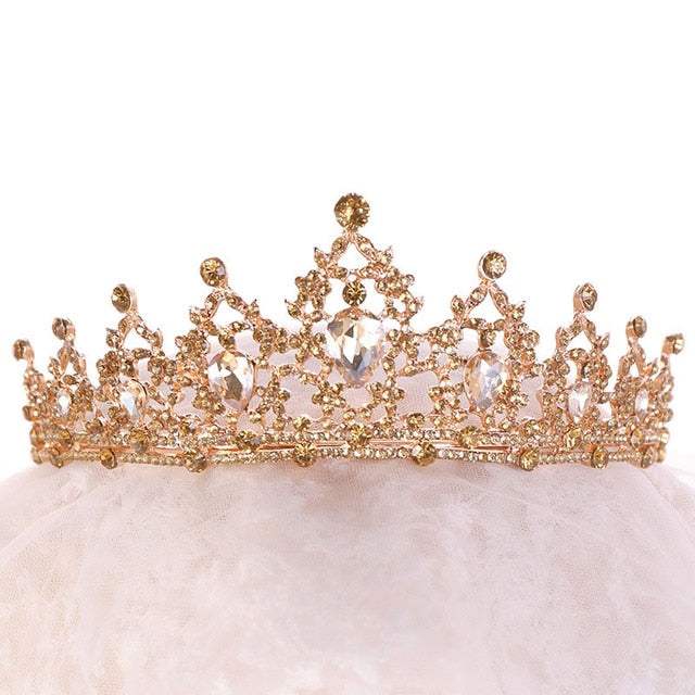 Crystal Princess Tiara Pageant Party Hair Accessory Crown, Make a statement with this stunning crystal tiara, available in vibrant champagne gold.