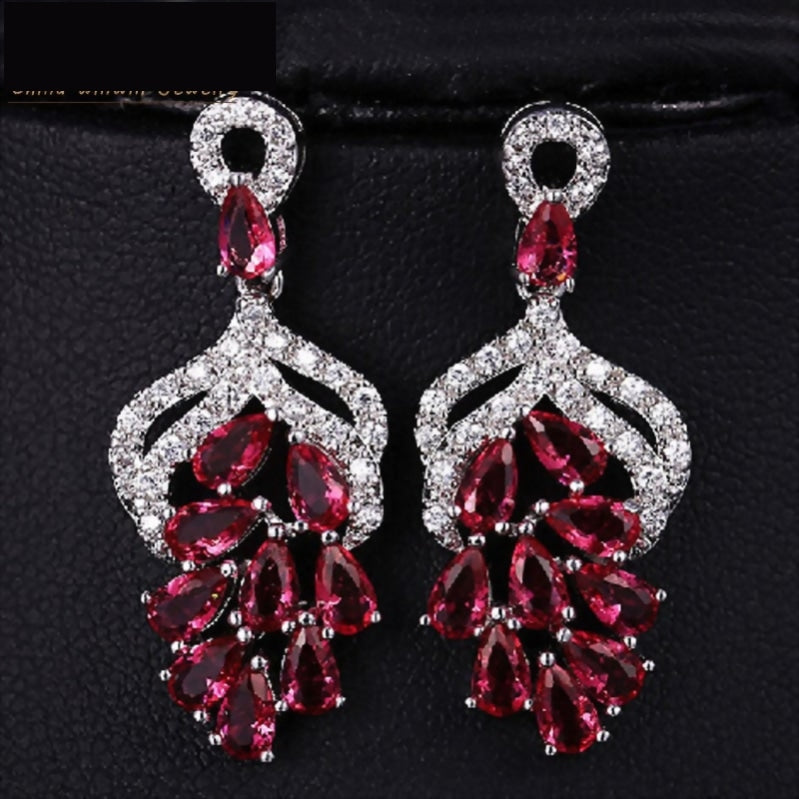Micro Pave Crystal Party Earrings Evening Event Jewelry Accessory, High quality fine cut cubic zirconia ladies earrings featuring four brilliant crystal 