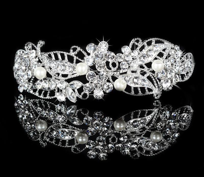 Bridal Headband Austrian Pearl Crystal Wedding Day Hair Accessory, complete your bridal attire with the sparkling wedding day headband, bendable with crystal and pearl bead 