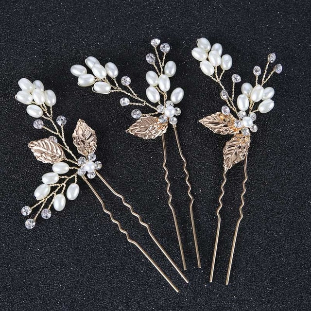 Bridal Headpiece Leaf Style Wedding Headbands & Pins, Elegantly adorned with delicate leaves and gleaming pearls, this enchanting hairband or hair pins