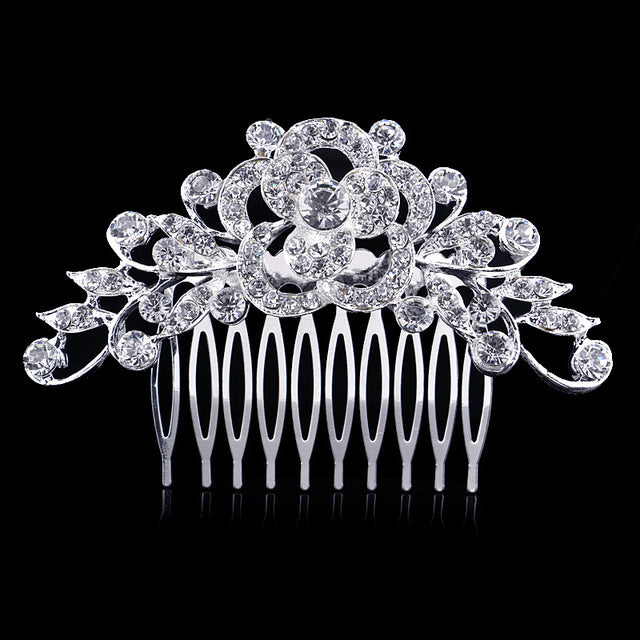 Bridal Hair Comb Crystal Rhinestone Wedding Hair Accessory, metal hair comb with sparkling crystal for long hair up-do styles, a wedding day look and keepsake memory maker.