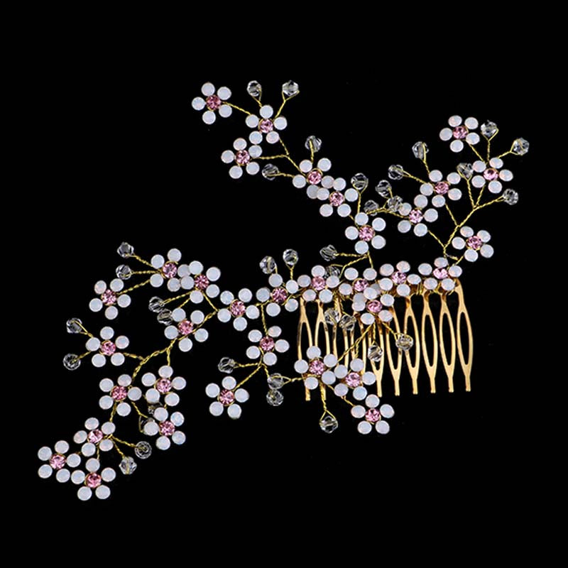 Bridal Hair Comb Floral Branch Crystal Wedding Hair Accessory, metal hair comb with decorative flower branch on bendable wire for your bridal attire and wedding up-do hair.