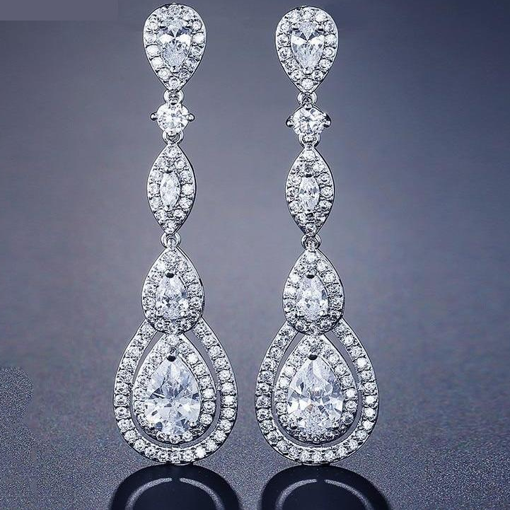 Cubic Zirconia Wedding Earrings Long Dangle Bridal Jewelry Accessory, discover understated luxury with these hand-crafted bridal earrings, fea