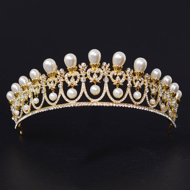 Crystal Pearl Wedding Tiara Bridal Crown Hair Accessory, elegant oversized faux pearls with crystal accents making a sophisticated hair accessory for your wedding day.
