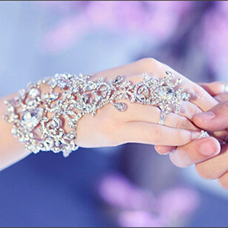 Luxury Elegant Crystal Rhinestones Bridal Bracelet Glove - TulleLux Bridal Crowns &  Accessories