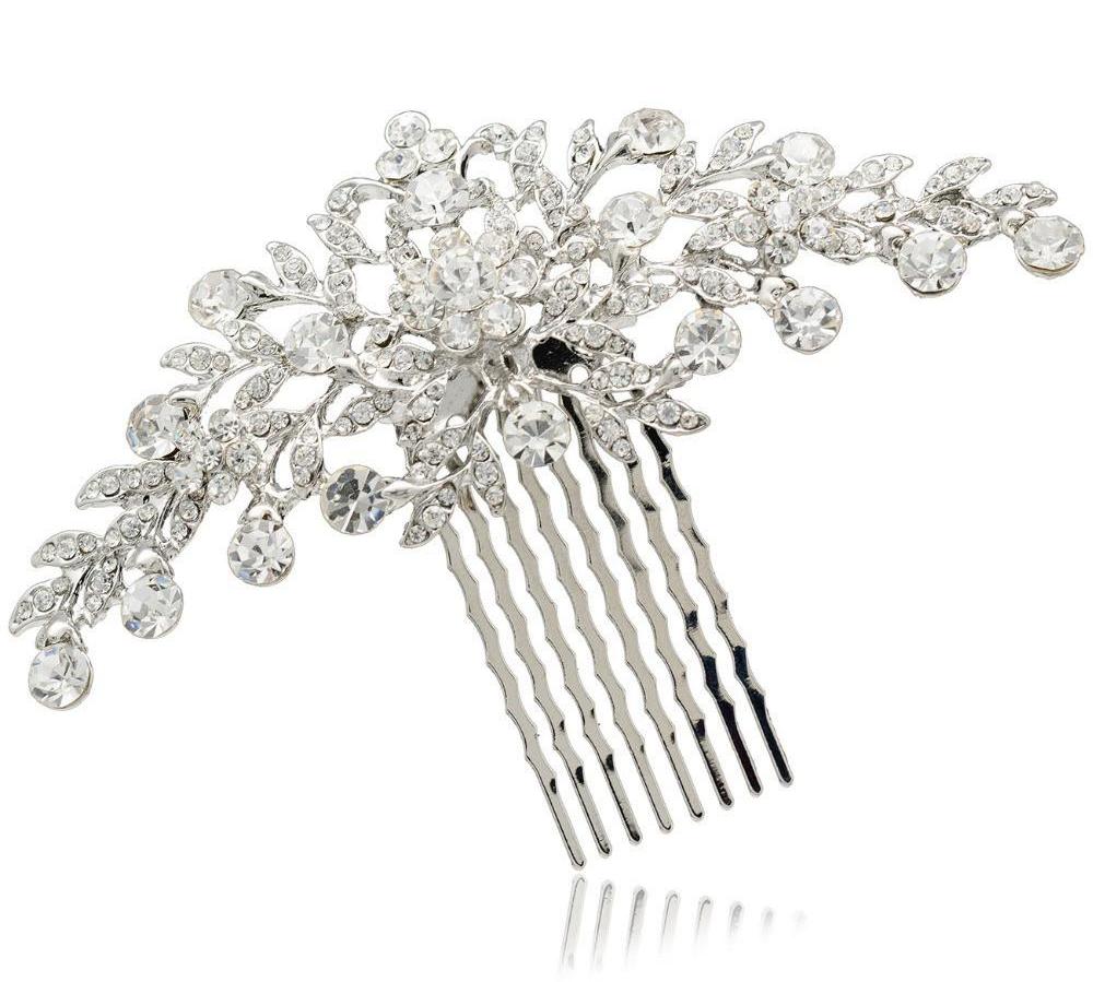 Bridal Hair Comb Crystal Rhinestone Floral Hair Comb Wedding Accessory, sparkling bridal crystal hair comb for your wedding day up do and stylish modern accessory for the modern bride.