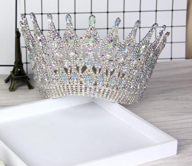 Luxury Big European Large Round Crystal Pageant Wedding Crown - TulleLux Bridal Crowns &  Accessories 
