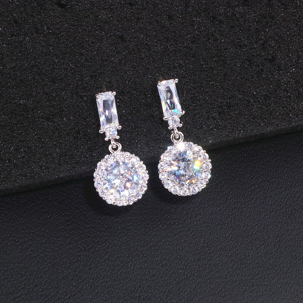 Cubic Zircon Wedding Earrings Round Drop Bridal Jewelry Accessory, timeless elegance meets modern luxury in these pristine cubic zirconia drop earrings