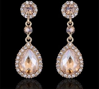 Crystal Dangle Party Earrings Jewelry Accessory For Women, Beautifully facetted crystal in gold, silver, champagne crystal colors, a stunning dangle drop earring.