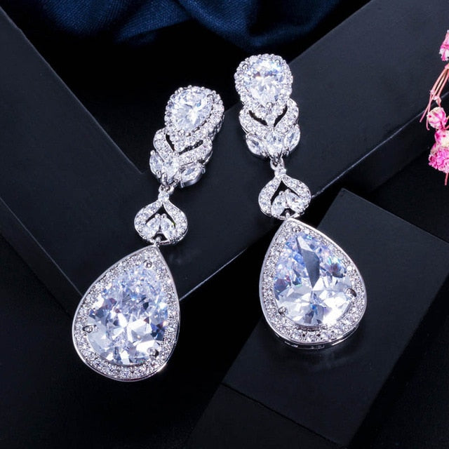 Crystal Party Earrings Cubic Zirconia Long Dangle Pageant Earrings, sparkle and shine with these stunning cubic zirconia drop earrings, designed to turn heads at any pageant or special event
