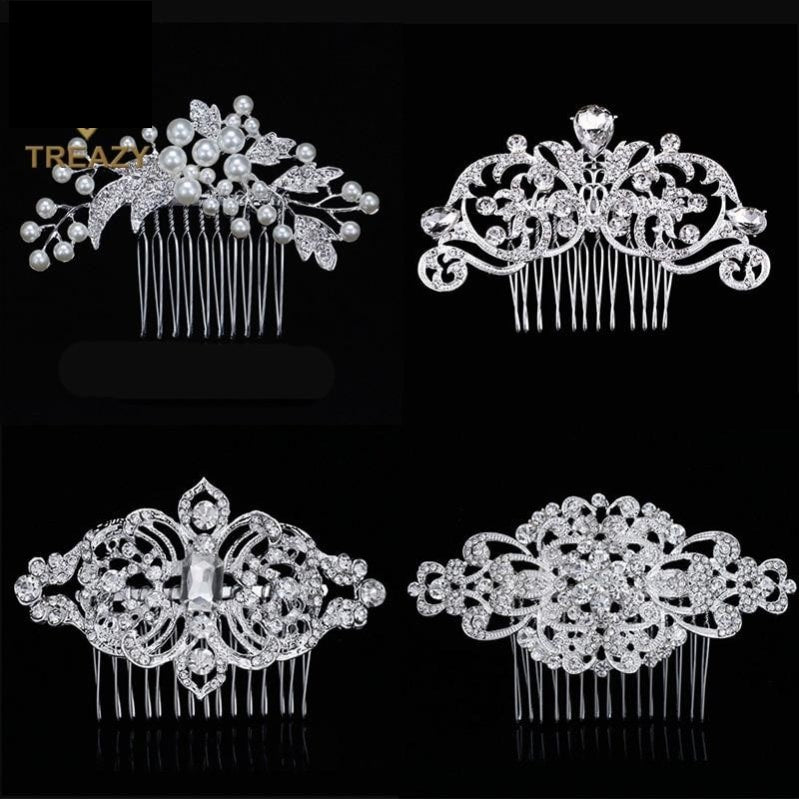 Bridal Hair Combs Simulated Pearl Crystal Flower Wedding Accessory, A variety of sparkling crystal wedding day hair combs for your up-do and a keepsake to remember your special day. 