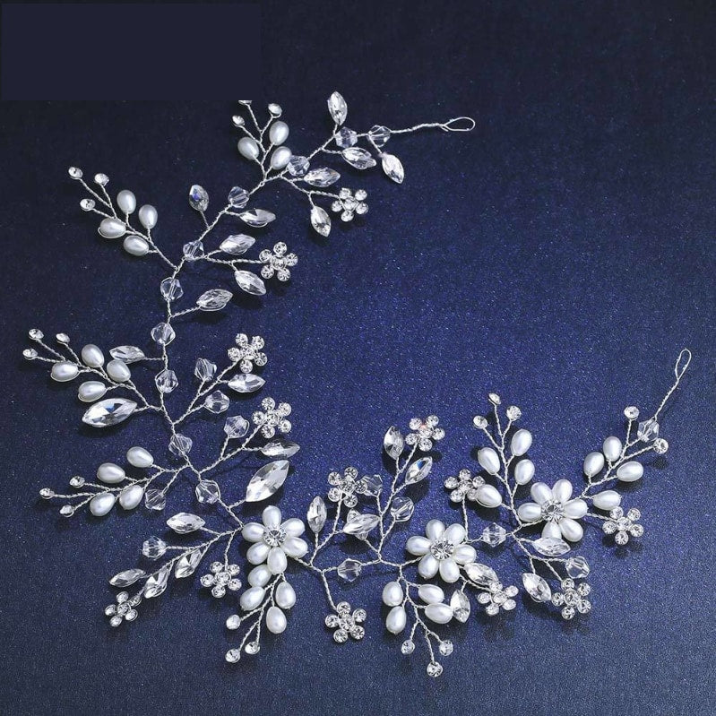 Bridal Headpiece Floral Pearl Wedding Hair Headband Accessory, Elevate your bridal look with our exquisite pearl and crystal hair band,